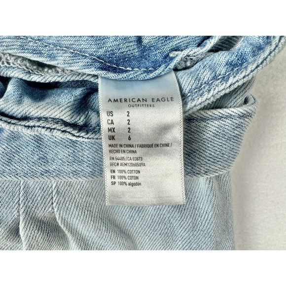 American Eagle Women's Paperbag Denim Shorts Light Wash Size 2 Belted High Rise - Picture 4 of 5